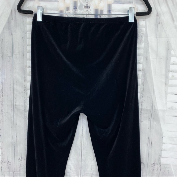 Eileen Fisher Black Velour Black Pull-On Ankle Leggings Recycled Polyester - Picture 7 of 9